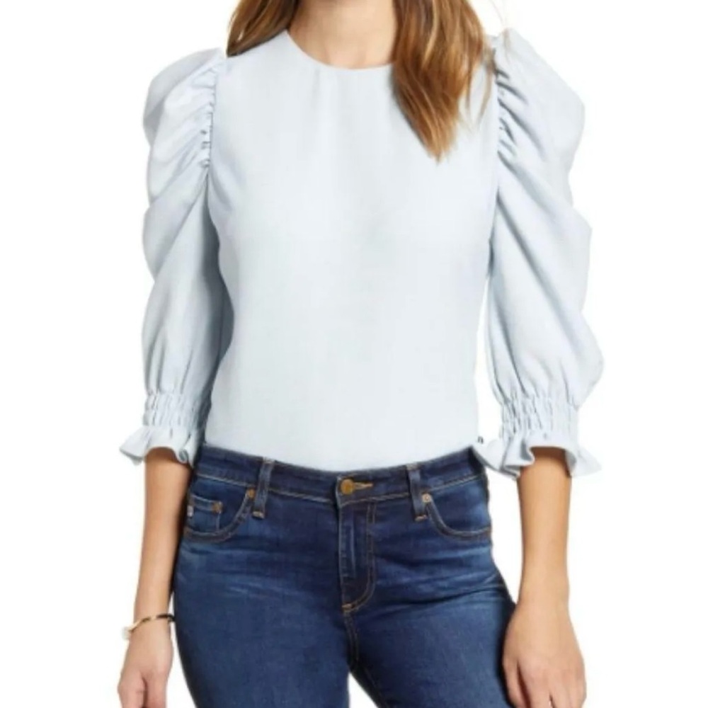 Rachel Parcell light blue puff sleve top NWT